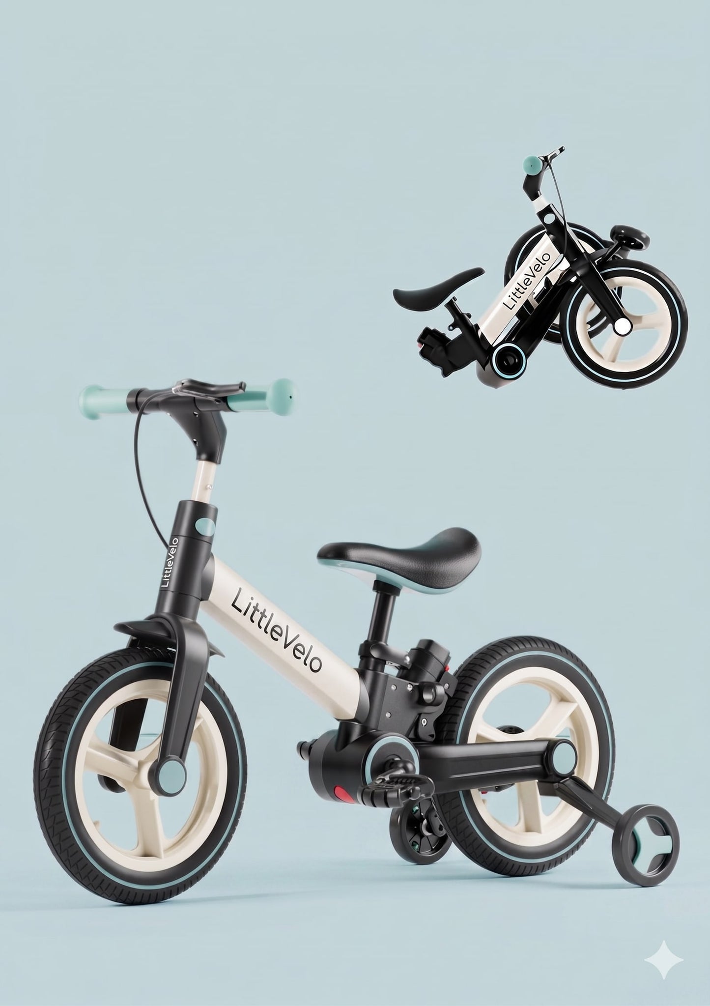 Red LittleVelo bike with compact folded view