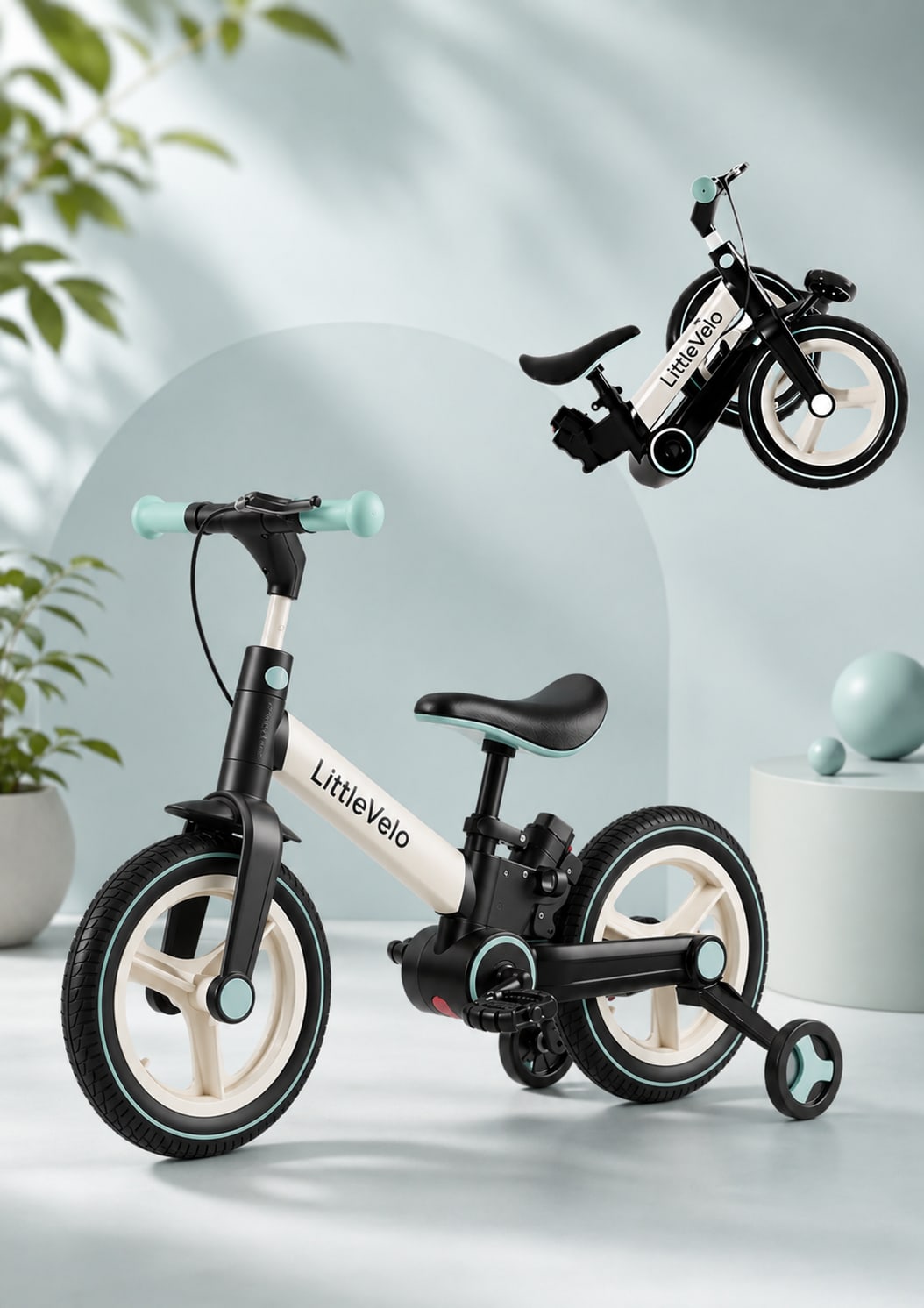 Black LittleVelo bike with compact folded view