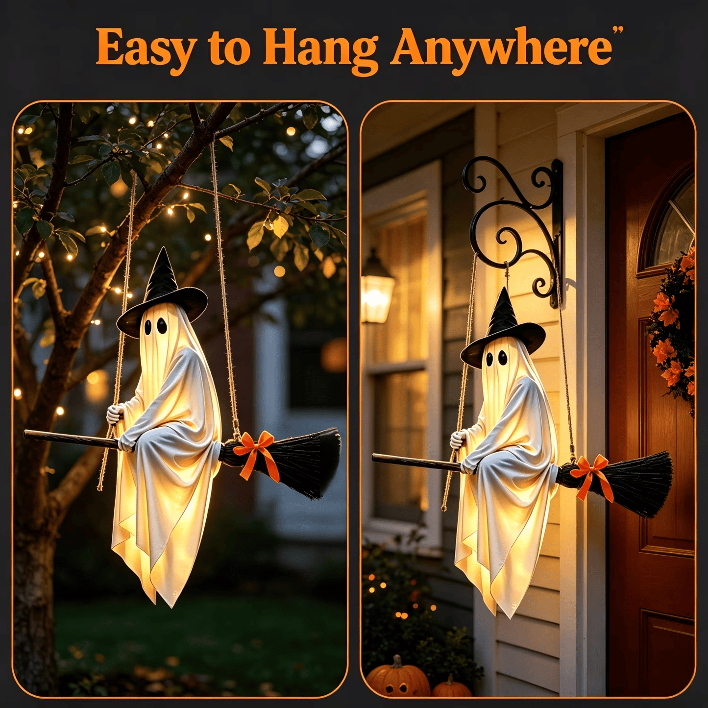 Light-Up Flying Broom Ghost — Hanging Halloween Decoration 13