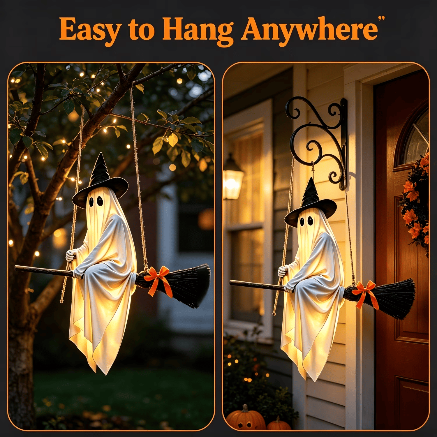 Light-Up Flying Broom Ghost — Hanging Halloween Decoration 13