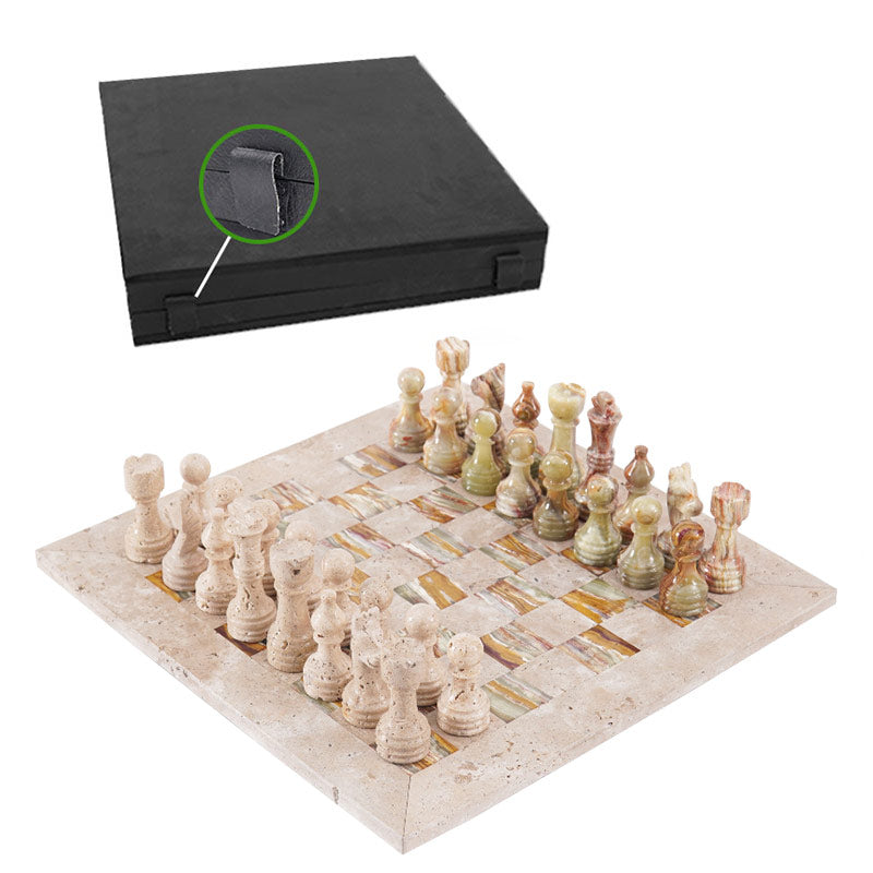 Marble Chess Set 38cm – Green & Travertine