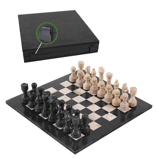 Marble Chess Set 38cm – Black & Travertine