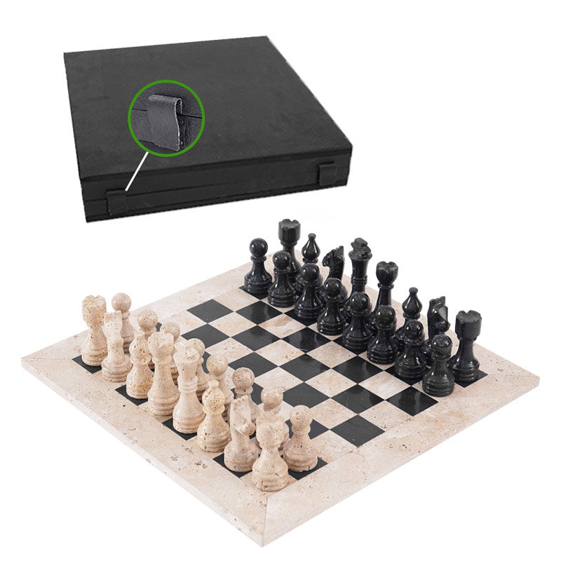 Marble Chess Set 38cm – Black & Travertine
