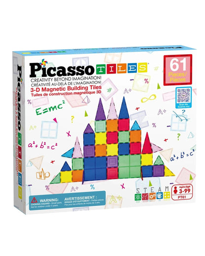 PicassoTiles Magnetic Tile Classic Building Set 61 Pieces