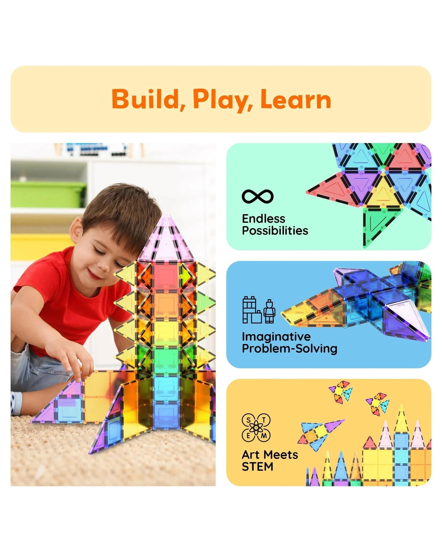 PicassoTiles Magnetic Tile Classic Building Set 61 Pieces