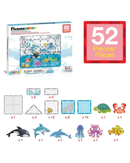 PicassoTiles Magnetic Tile Aquarium Marine World Building Set 52 Pieces