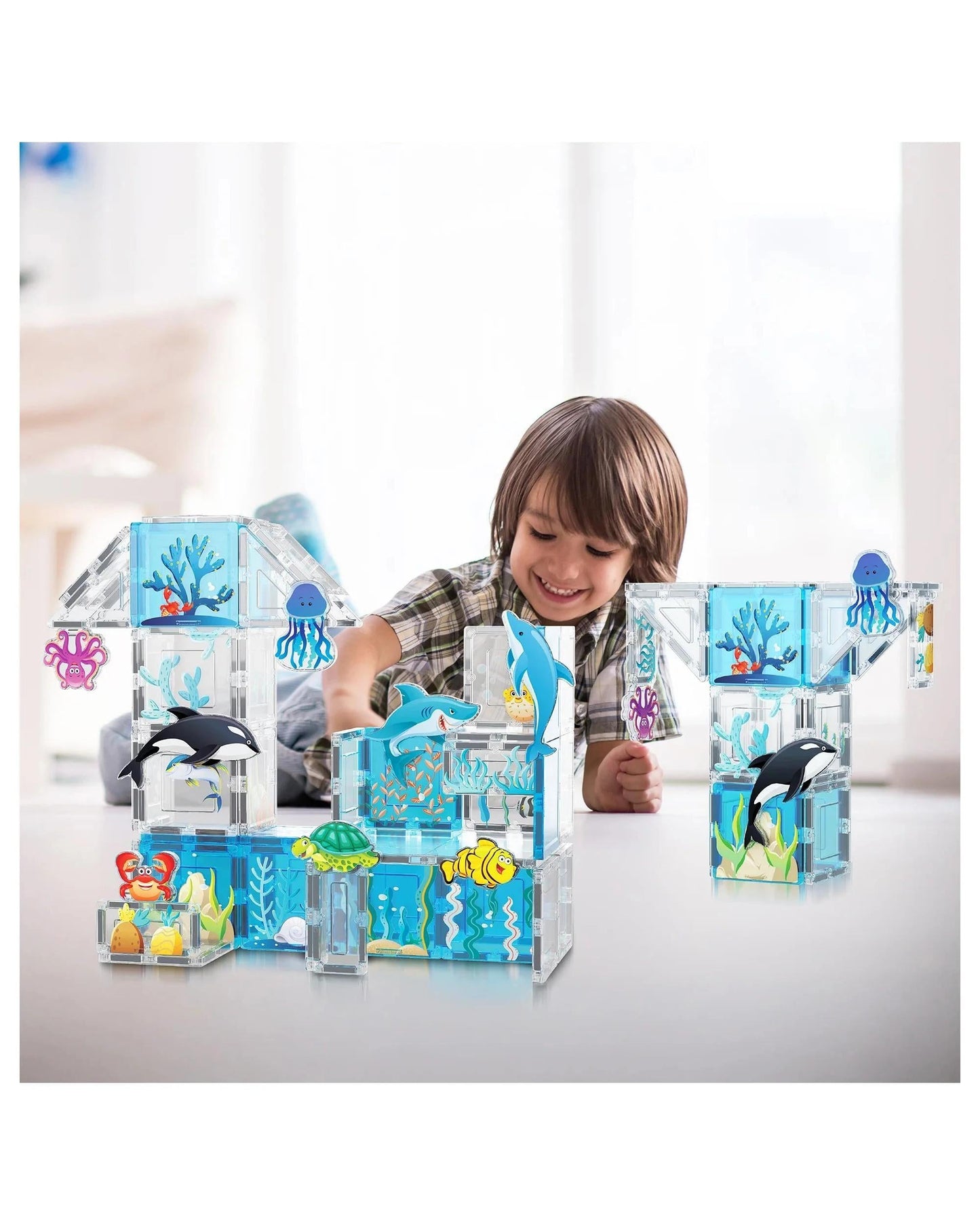 PicassoTiles Magnetic Tile Aquarium Marine World Building Set 52 Pieces