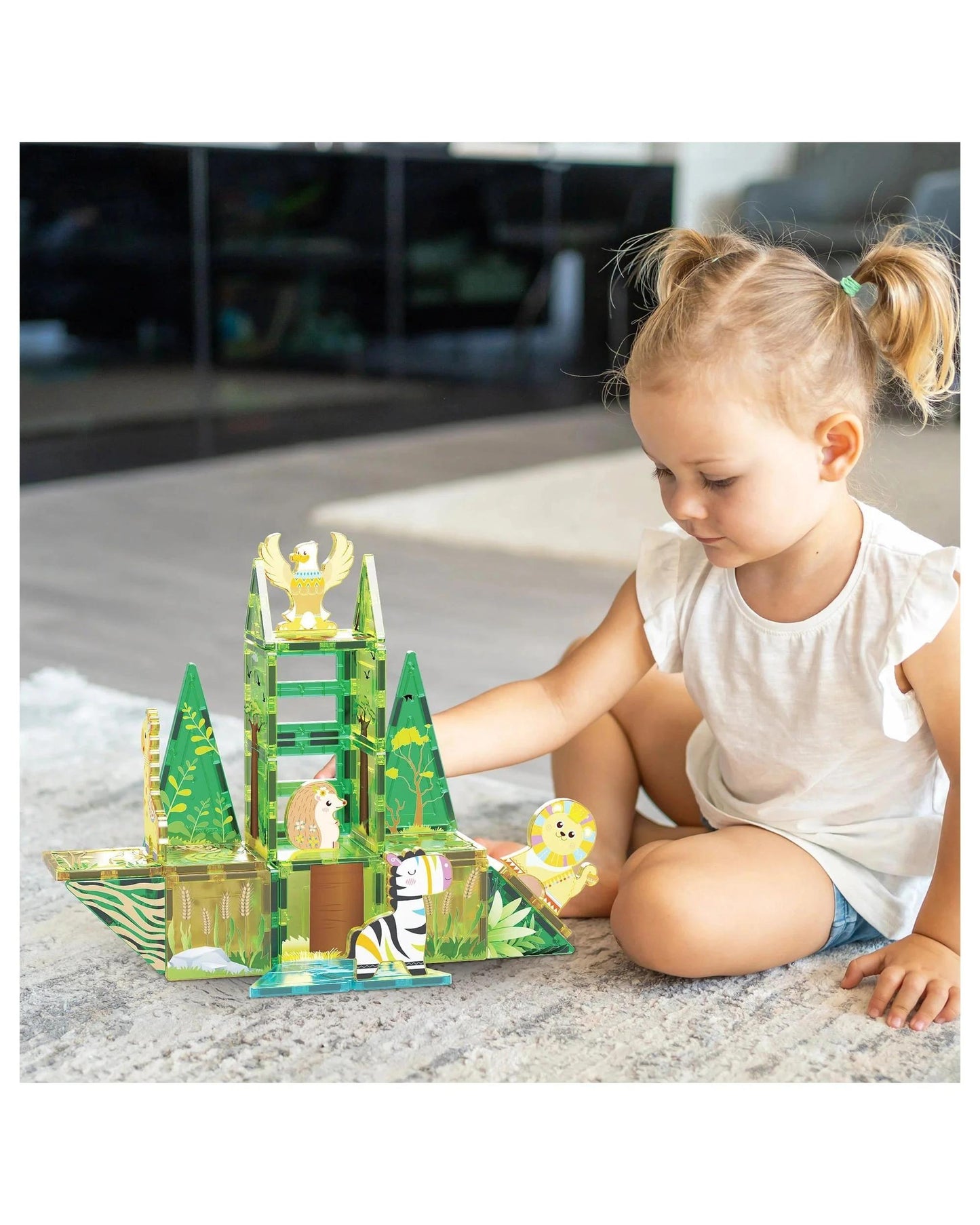PicassoTiles Magnetic Tile Safari Animals Building Set 46 Pieces