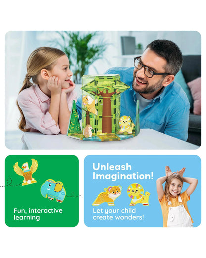 PicassoTiles Magnetic Tile Safari Animals Building Set 46 Pieces