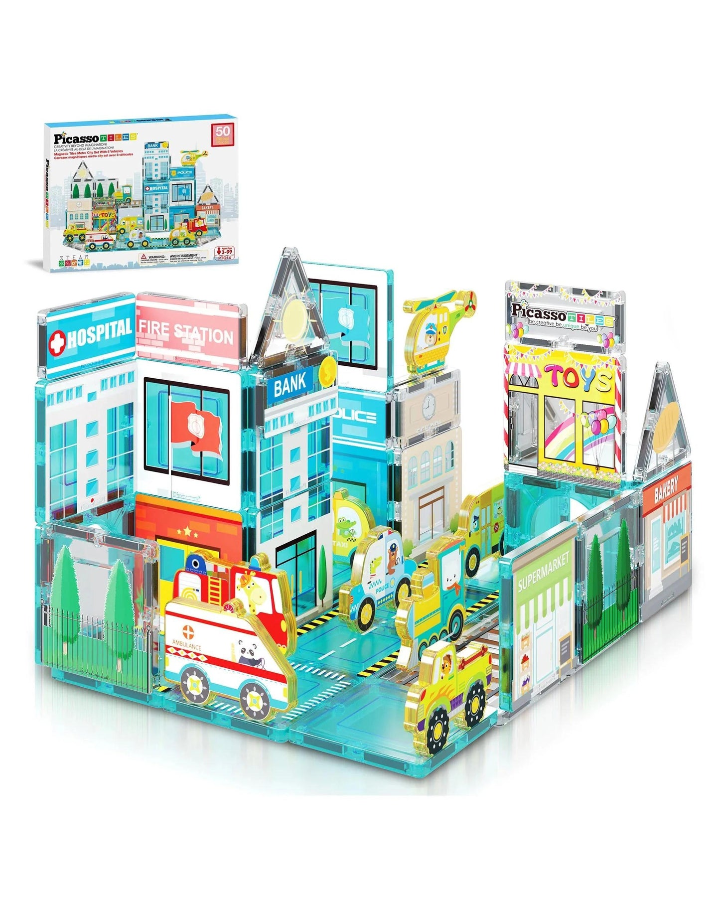 PicassoTiles Magnetic Tile Metro City Building Set 50 Pieces