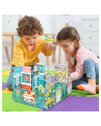 PicassoTiles Magnetic Tile Metro City Building Set 50 Pieces
