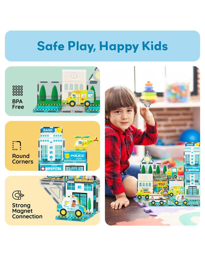 PicassoTiles Magnetic Tile Metro City Building Set 50 Pieces