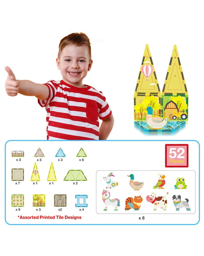 PicassoTiles Magnetic Tile Farm Animal Building Set 52 Pieces