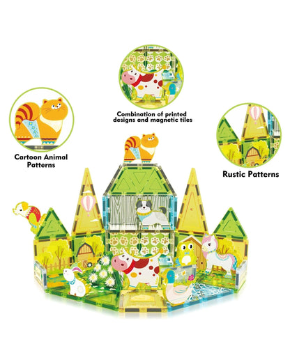 PicassoTiles Magnetic Tile Farm Animal Building Set 52 Pieces