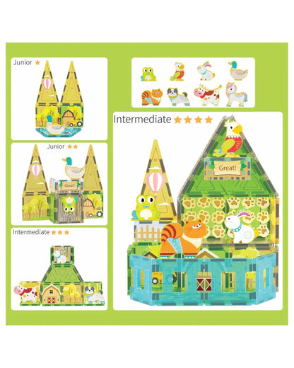 PicassoTiles Magnetic Tile Farm Animal Building Set 52 Pieces