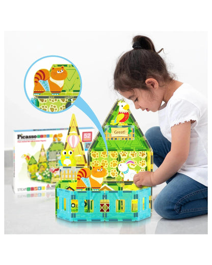 PicassoTiles Magnetic Tile Farm Animal Building Set 52 Pieces
