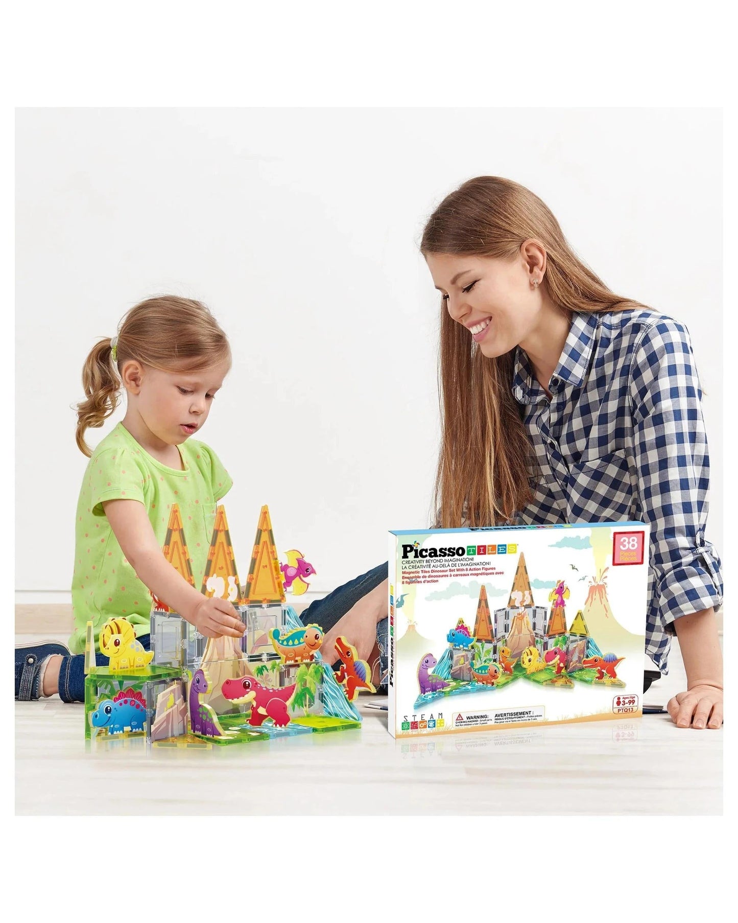 PicassoTiles Magnetic Tile Dino World Adventure Set Building Set 38 Pieces