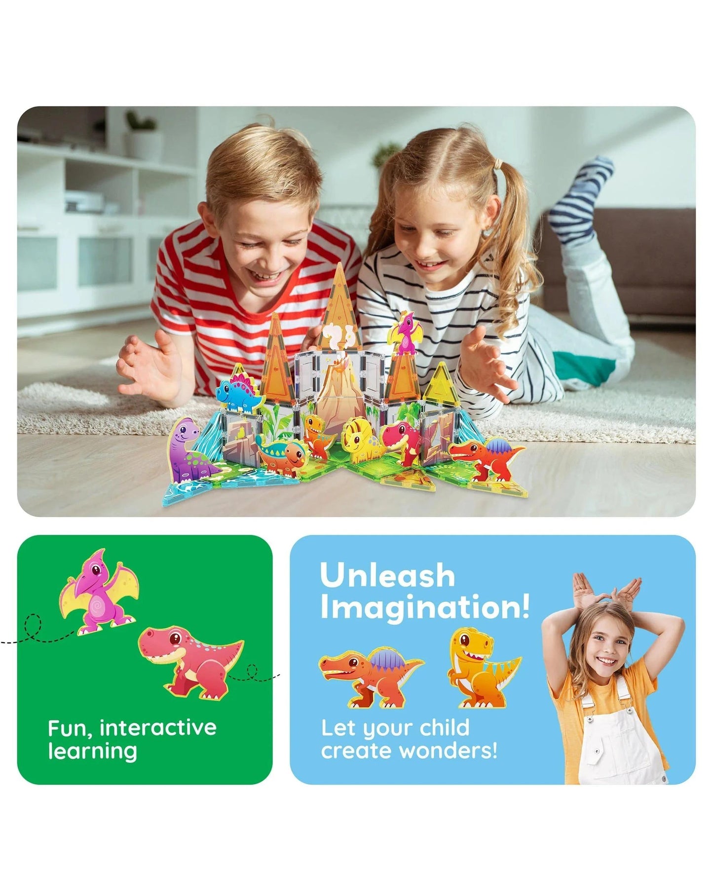 PicassoTiles Magnetic Tile Dino World Adventure Set Building Set 38 Pieces