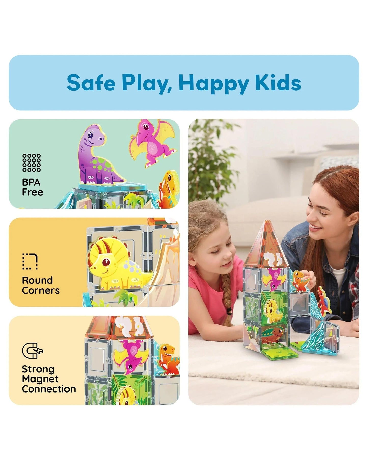 PicassoTiles Magnetic Tile Dino World Adventure Set Building Set 38 Pieces