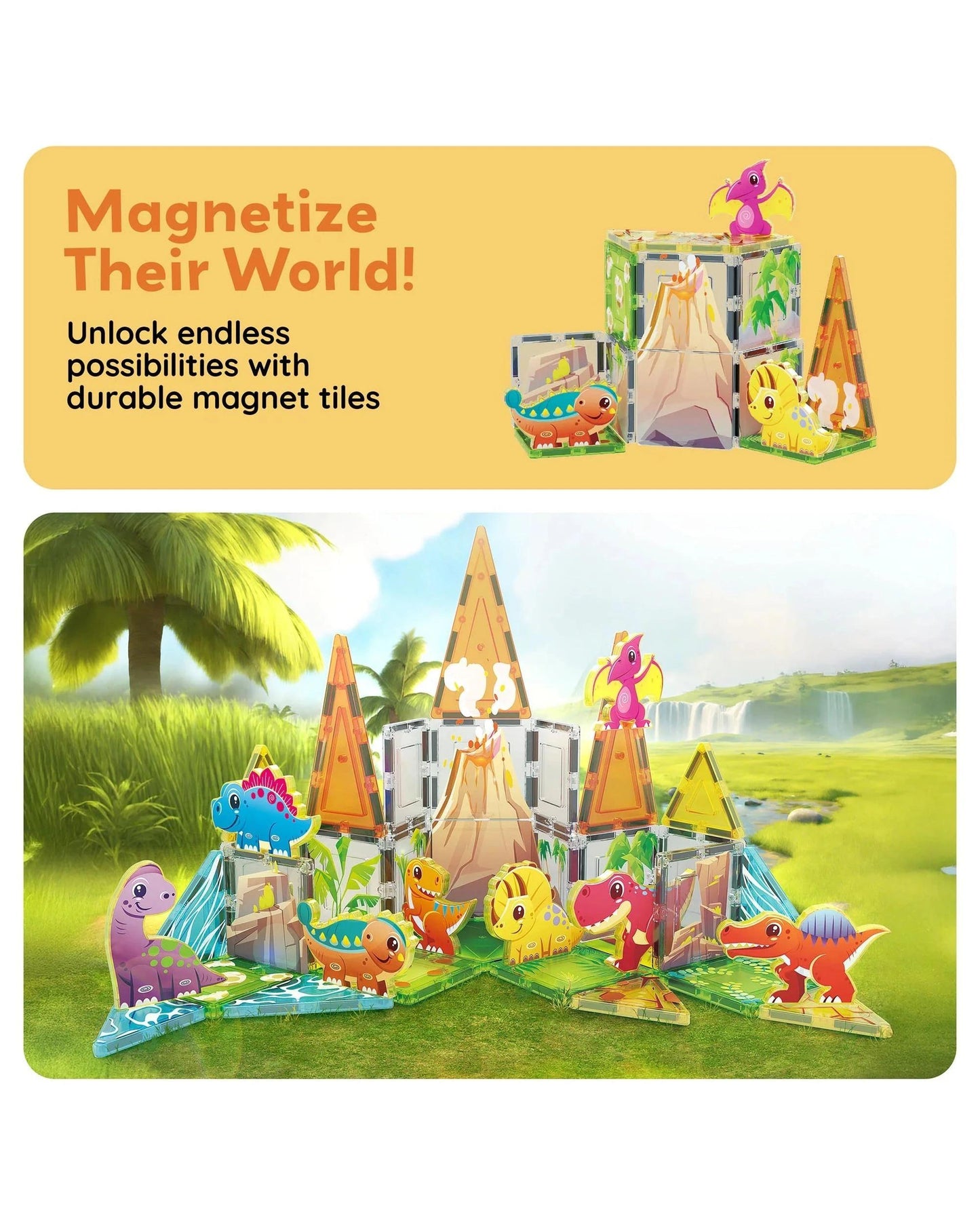 PicassoTiles Magnetic Tile Dino World Adventure Set Building Set 38 Pieces