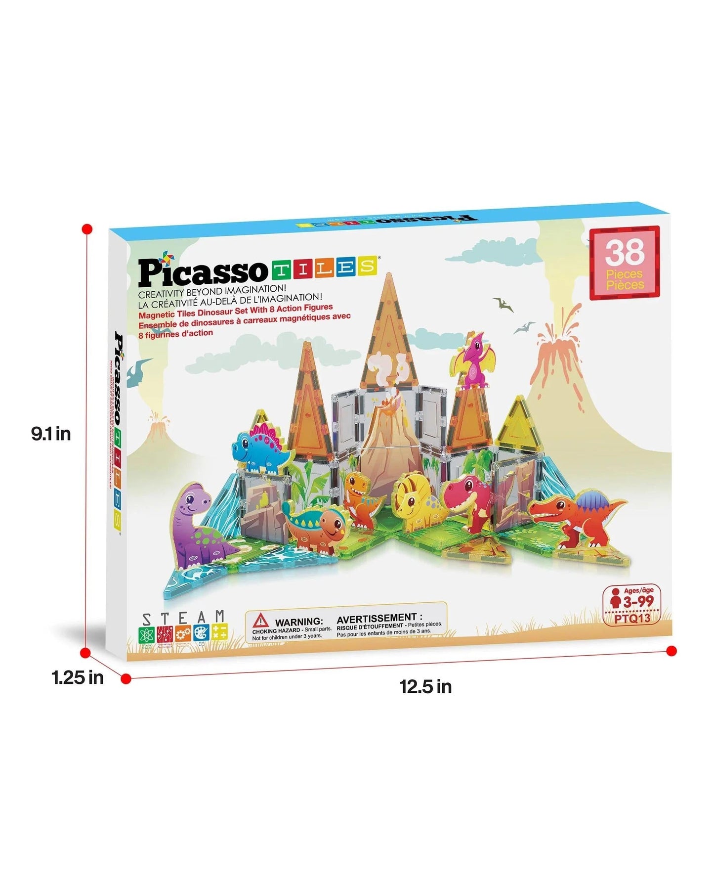 PicassoTiles Magnetic Tile Dino World Adventure Set Building Set 38 Pieces