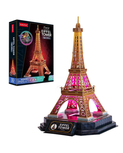 CubicFun LED Paris Eiffel Tower Night Edition 51 Piece 3D Puzzle Model Kit