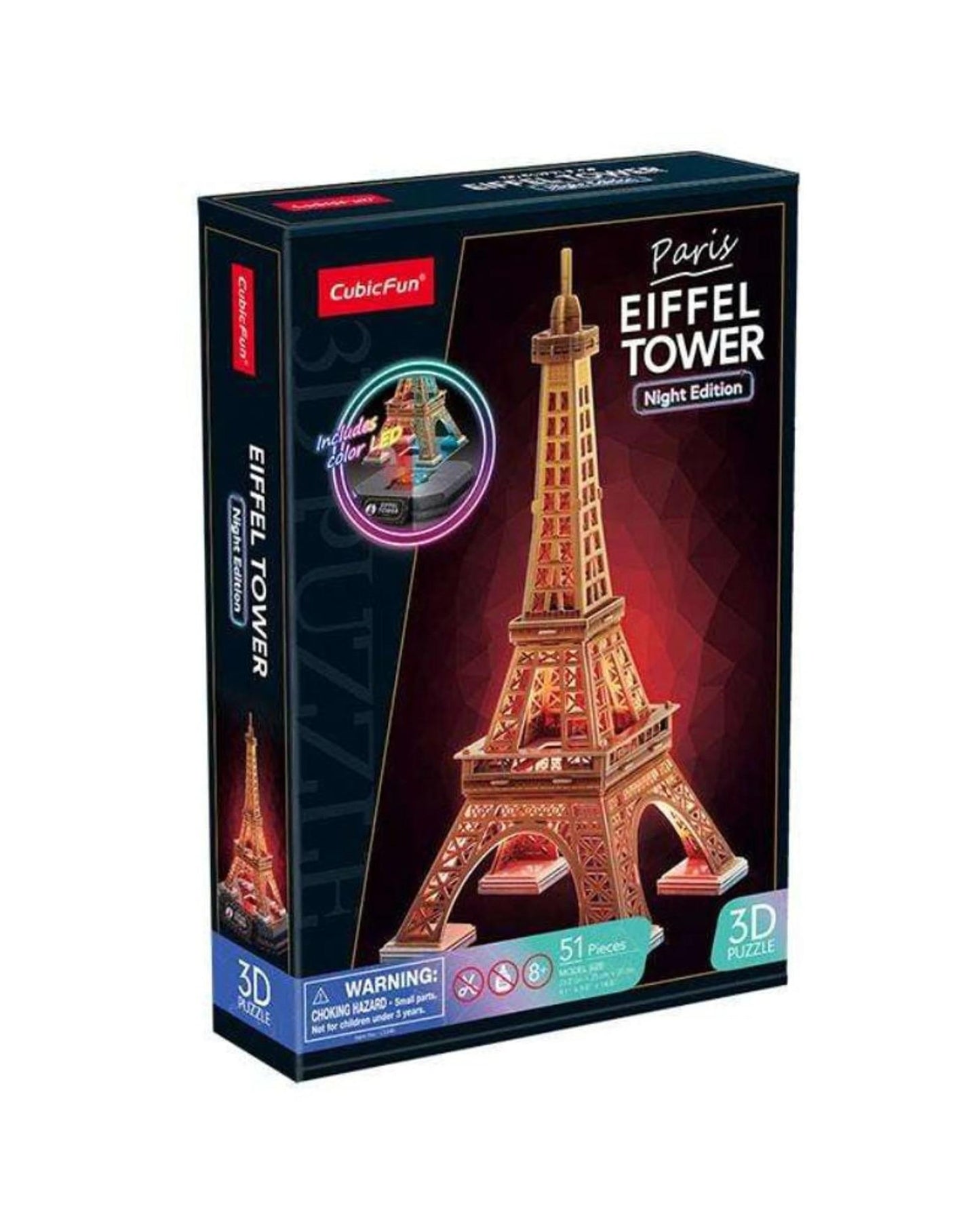 CubicFun LED Paris Eiffel Tower Night Edition 51 Piece 3D Puzzle Model Kit