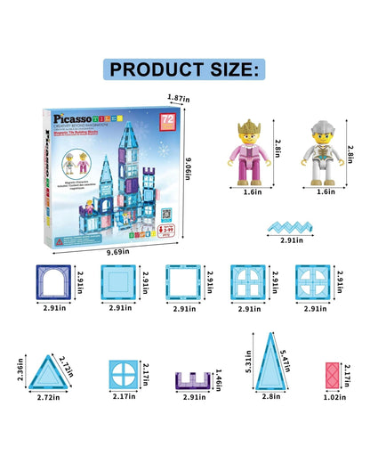 PicassoTiles Magnetic Tile Winter Ice Castle Building Set 72 Pieces