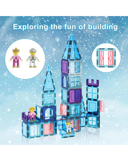 PicassoTiles Magnetic Tile Winter Ice Castle Building Set 72 Pieces