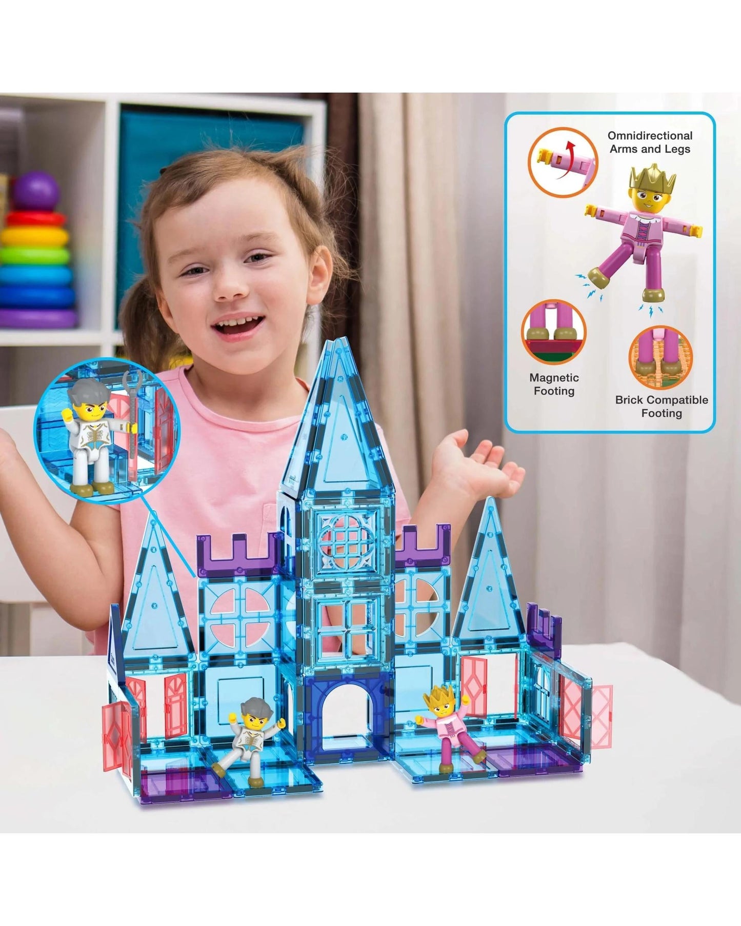 PicassoTiles Magnetic Tile Winter Ice Castle Building Set 72 Pieces