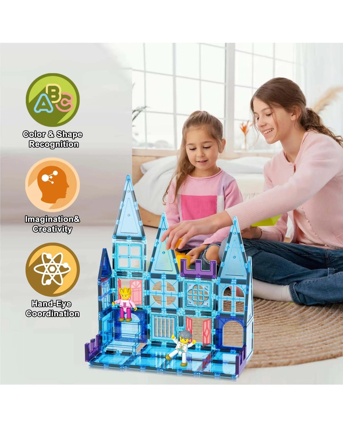 PicassoTiles Magnetic Tile Winter Ice Castle Building Set 72 Pieces