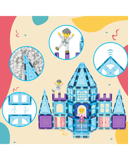 PicassoTiles Magnetic Tile Winter Ice Castle Building Set 72 Pieces