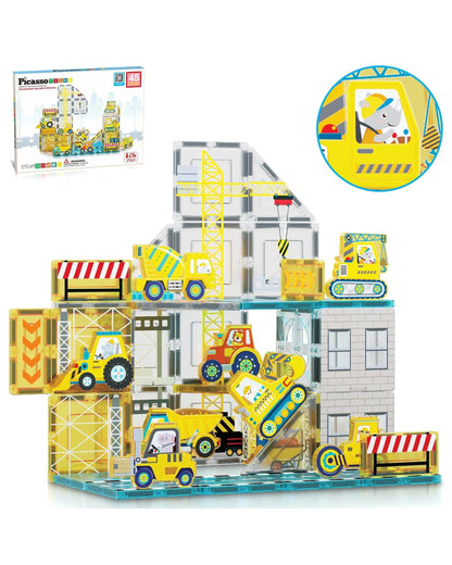 PicassoTiles Magnetic Tile Construction Adventure Building Set 45 Pieces