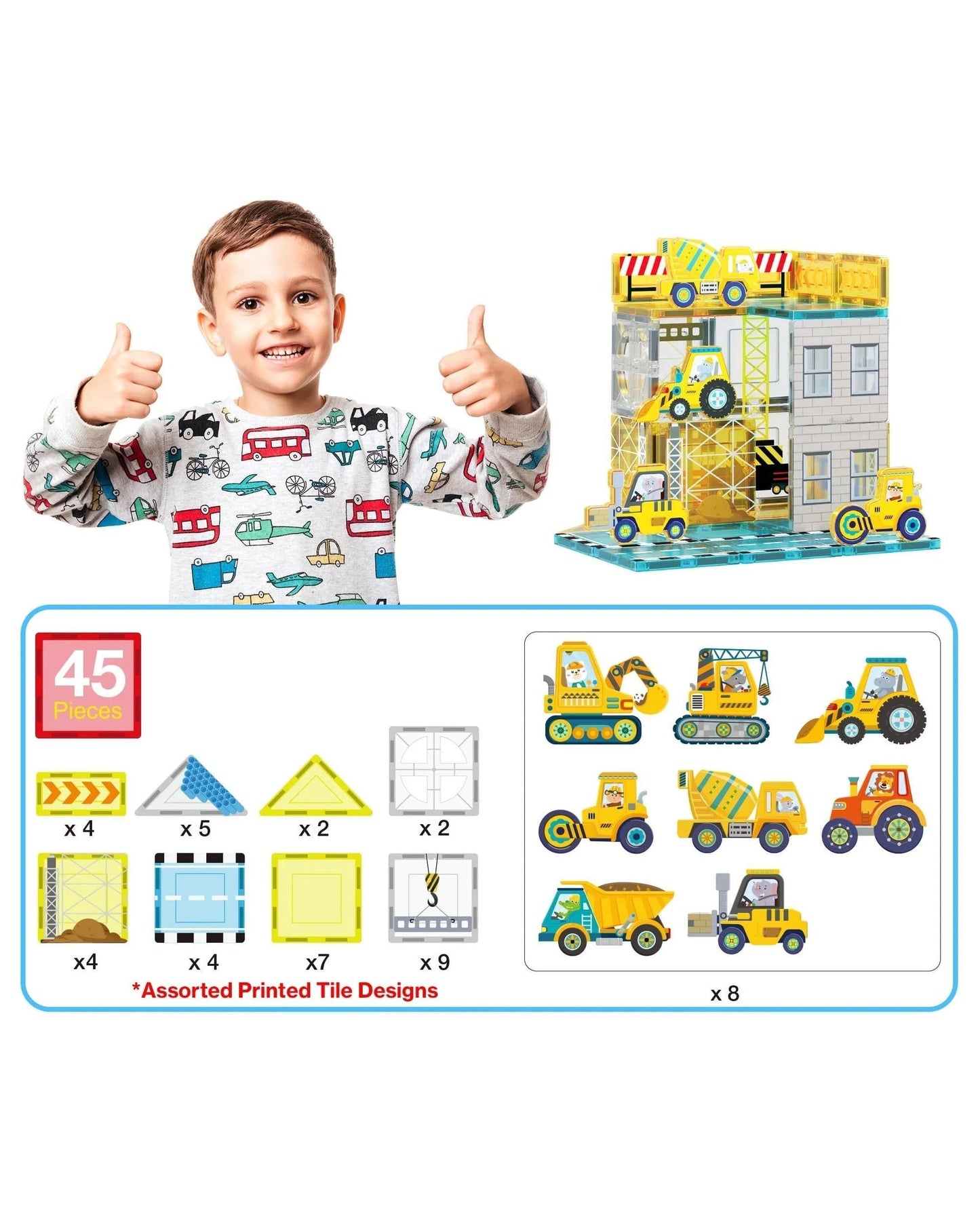 PicassoTiles Magnetic Tile Construction Adventure Building Set 45 Pieces