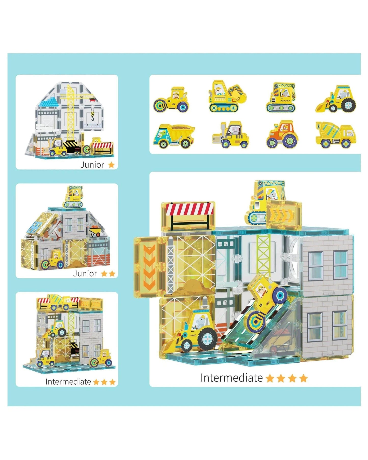 PicassoTiles Magnetic Tile Construction Adventure Building Set 45 Pieces