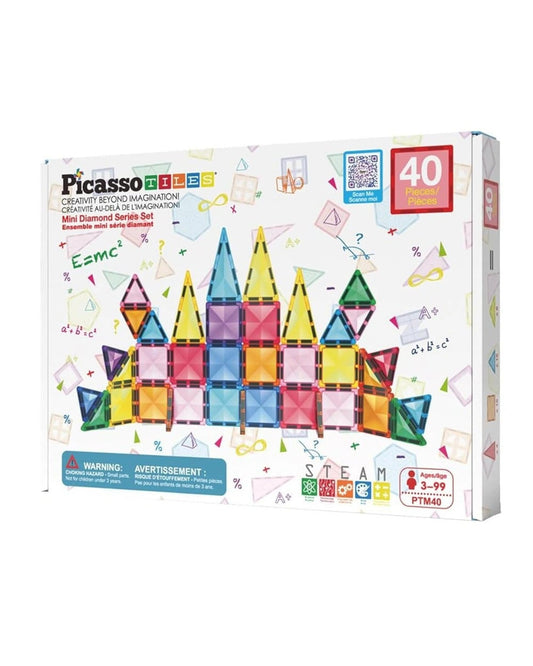 PicassoTiles 40 Piece Mini Diamond Magnetic Tiles Series Set