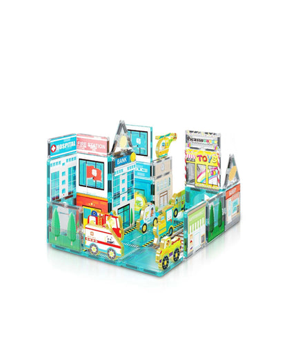 PicassoTiles Metro City Kids Magnetic Marvels With Vehicles Playset