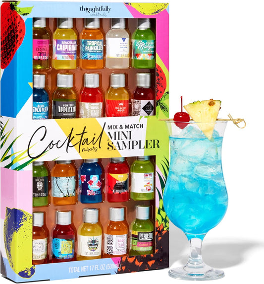 Thoughtfully Cocktails Mix & Match Sampler Pack – 20 Mini Cocktail Mixers Non-Alcoholic | 25mL Each | Classic & Tropical Flavours | Gift-Ready Set