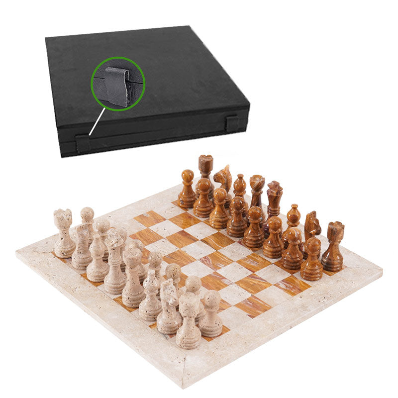 Marble Chess Set 38cm – Red & Travertine