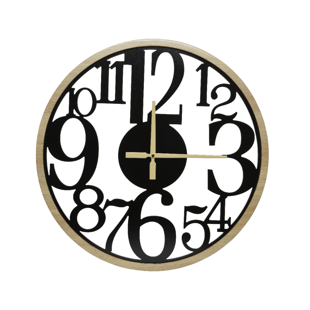Kaemingk — Matte Black and Timber Clock With Numerals 1
