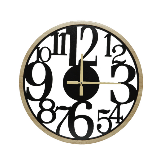 Kaemingk — Matte Black and Timber Clock With Numerals 1