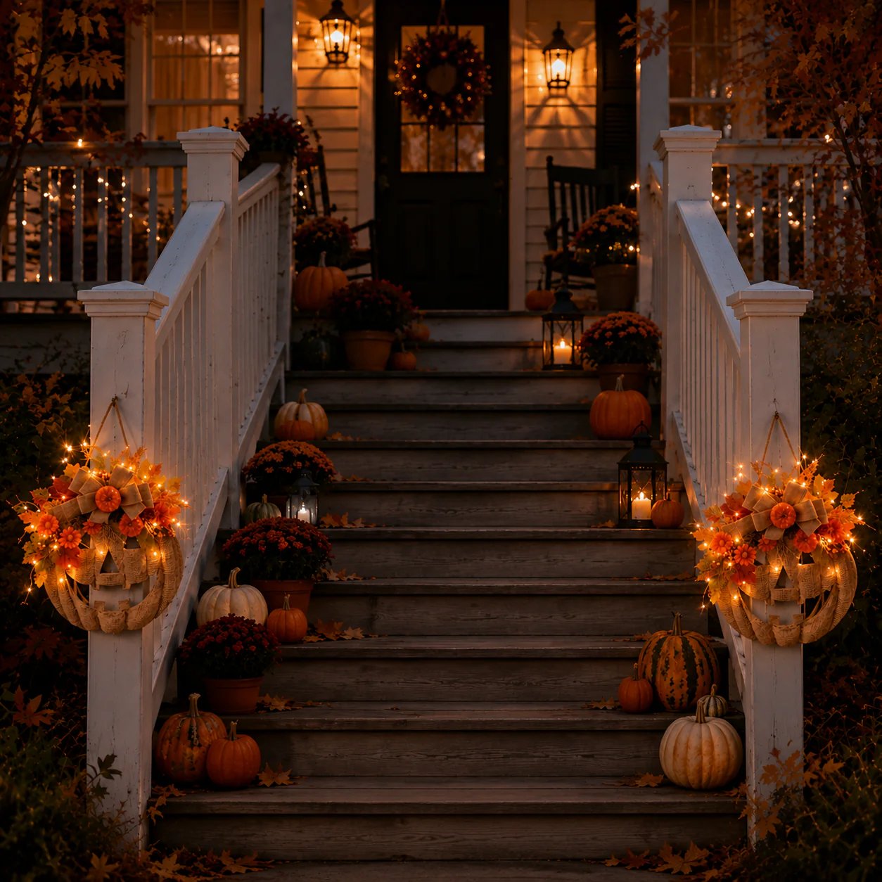 Lighted Burlap Pumpkin Wreath — Halloween Front Door Decor 15