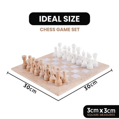 Marble Chess Set 30cm – Travertine & White