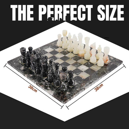Marble Chess Set 38cm – Black Zebra & White Onyx