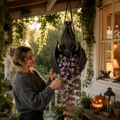Hanging Bat Plant Pot — Gothic Halloween Planter 22