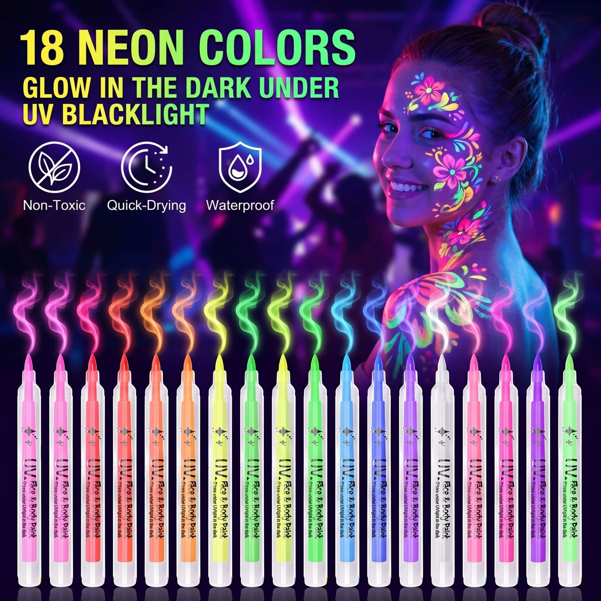 UV Glow Face & Body Paint Markers Set — Halloween Party Kit 8