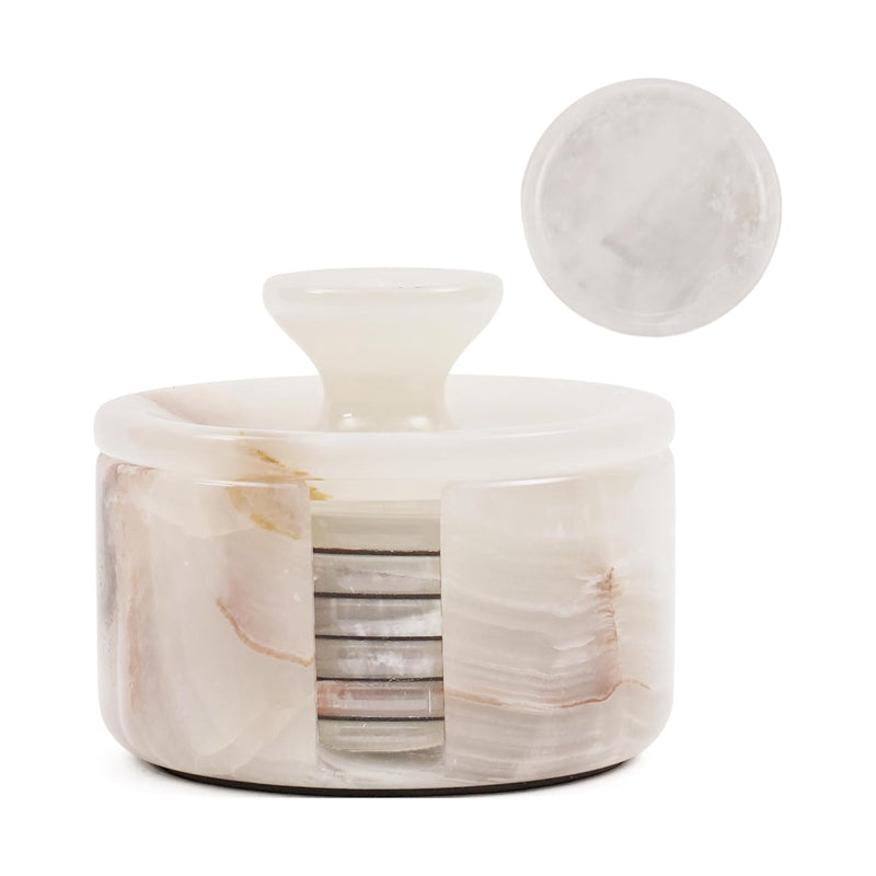 Marble Coaster Set - Round with Cap