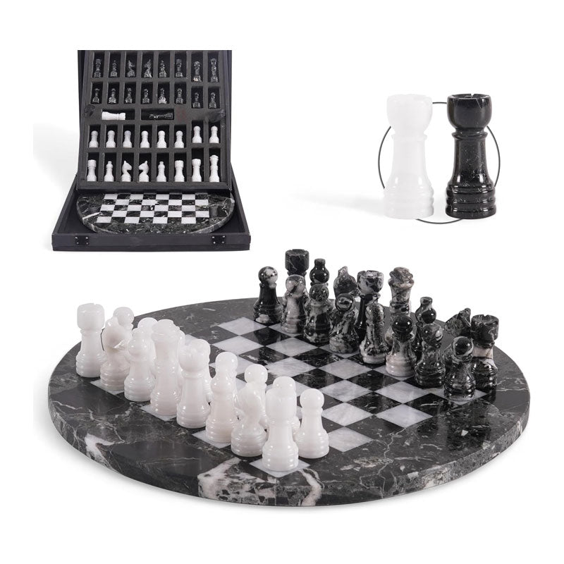 Marble 30 cm Round Chess Set With Standard Storage Box