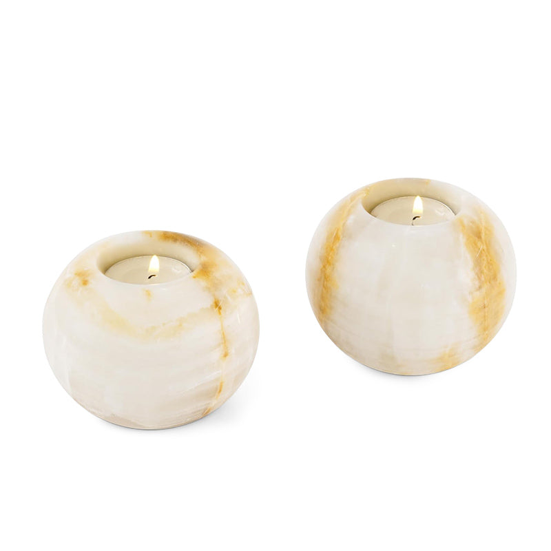 Marble Tealight Candle Holder - Set of 2 (White Onyx)