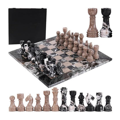 Marble Chess Set 38cm – Black Zebra & Oceanic